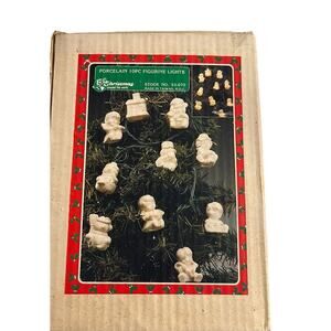 Vintage Christmas Tree String Lights Porcelain 10 Piece Figurine Snowman Cozy